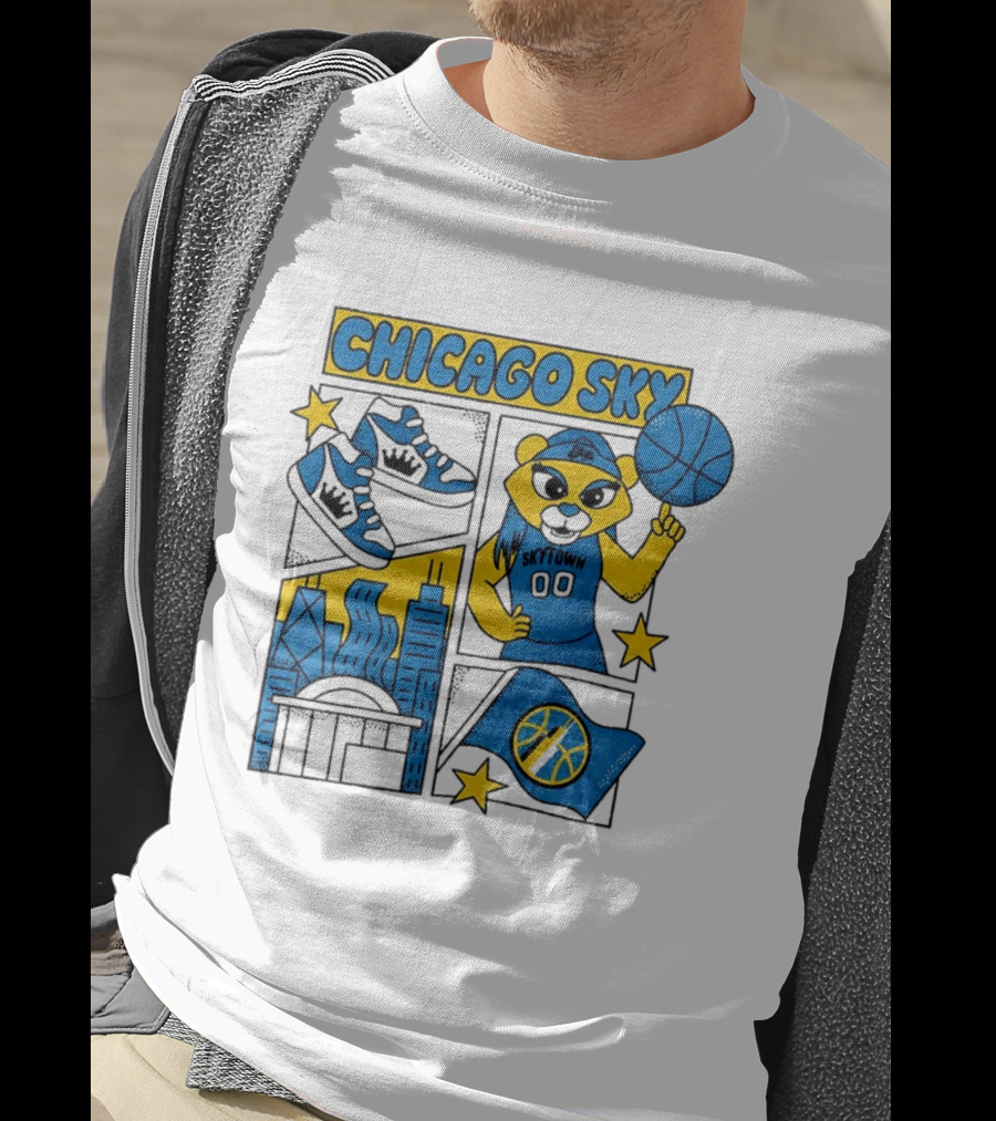 Chicago Sky Skytown Mascot And Basketball Celebration T-Shirt