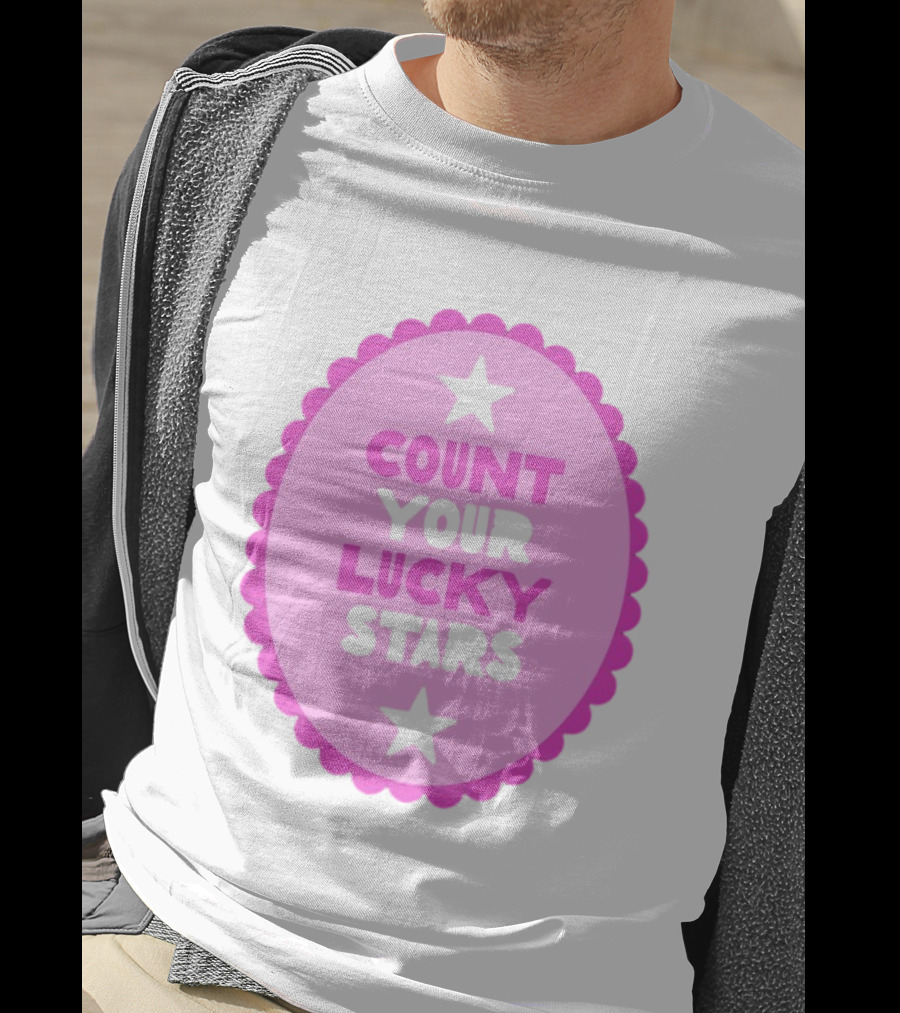 Count Your Lucky Stars Pink Oval Motivational Message T-Shirt