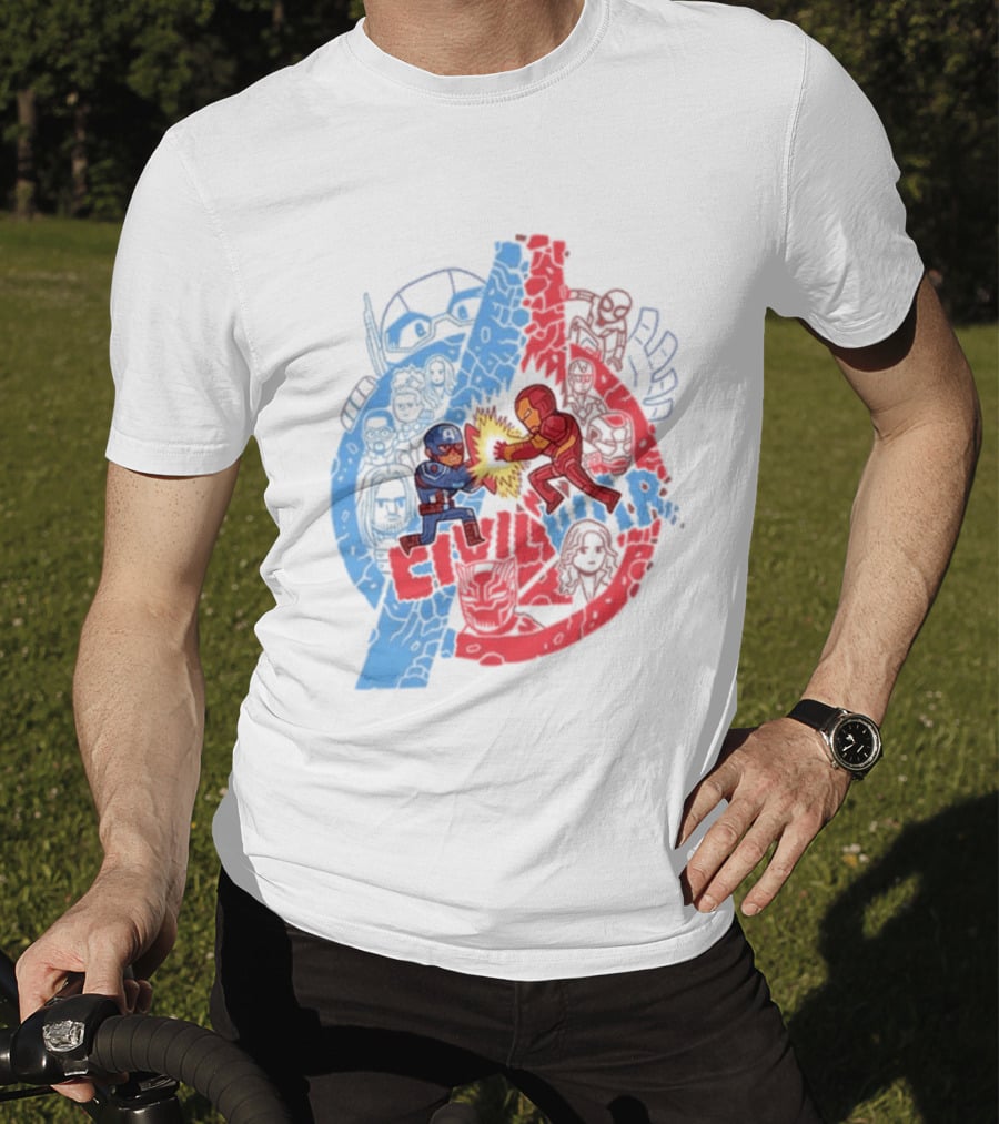 Marvel Civil War Captain America Versus Iron Man Chibi Showdown T-Shirt