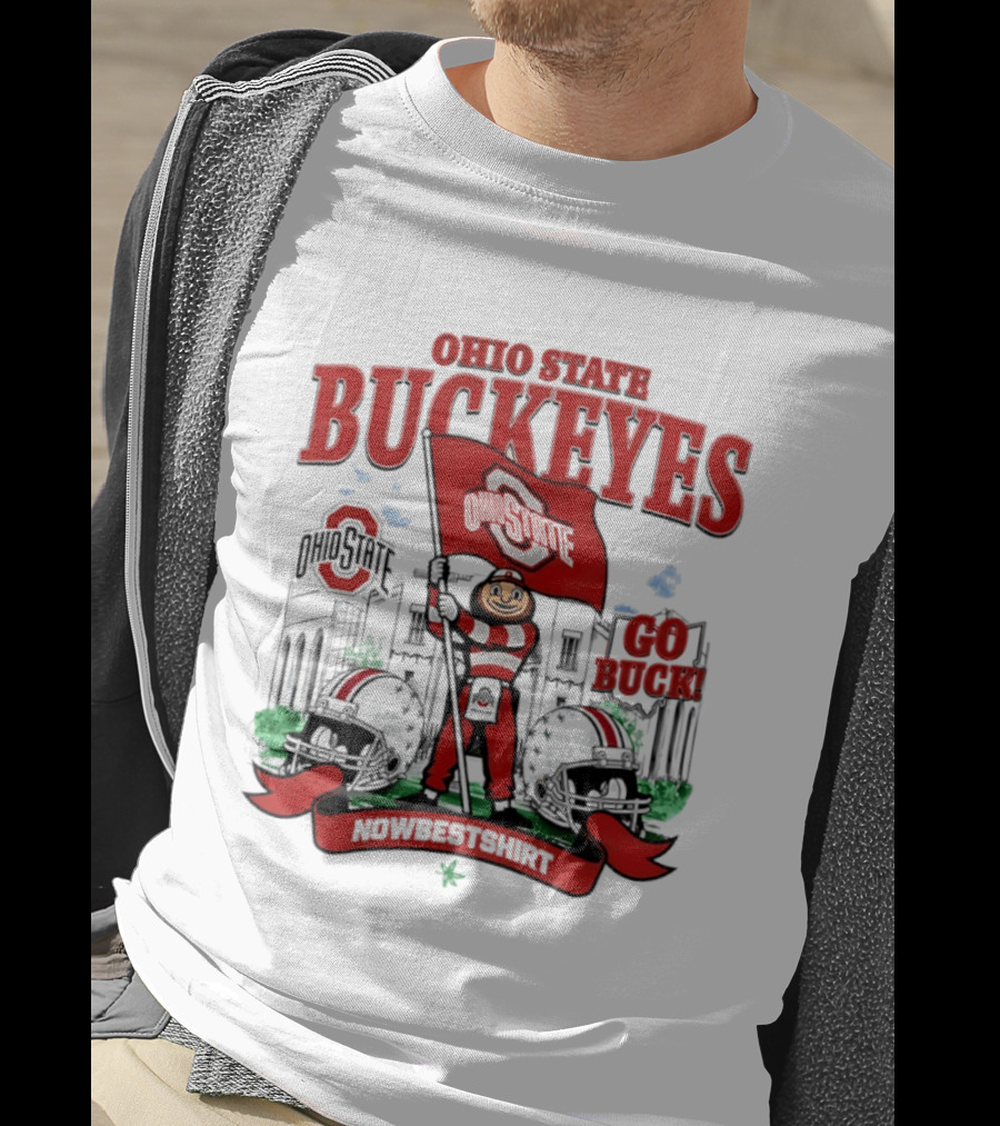 Ohio State Buckeyes Brutus Flag Go Buck Helmet Stadium Nowbes T-Shirt