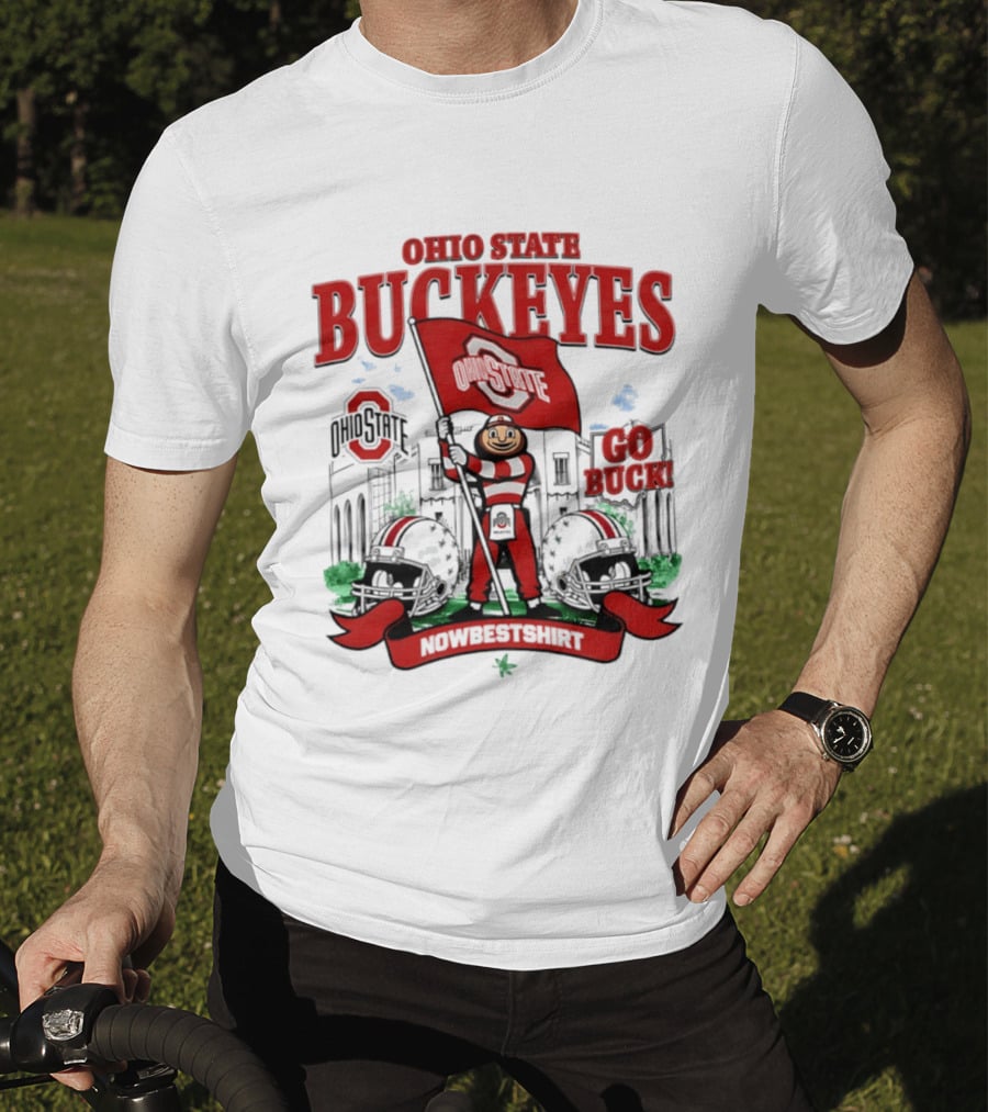 Ohio State Buckeyes Brutus Flag Go Buck Helmet Stadium Nowbes T-Shirt