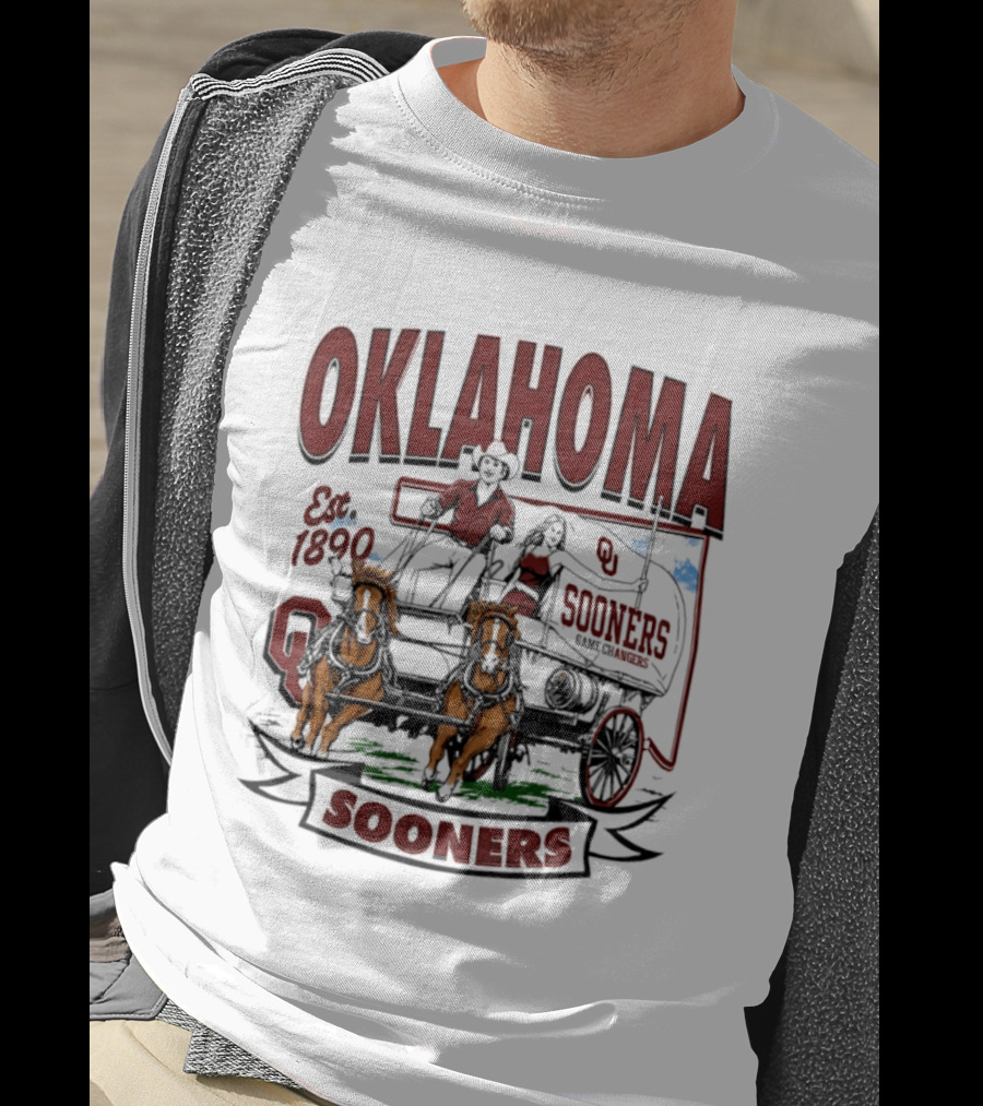 Oklahoma Sooners NCAA Football Est 1890 Wagon Horses Team T-Shirt