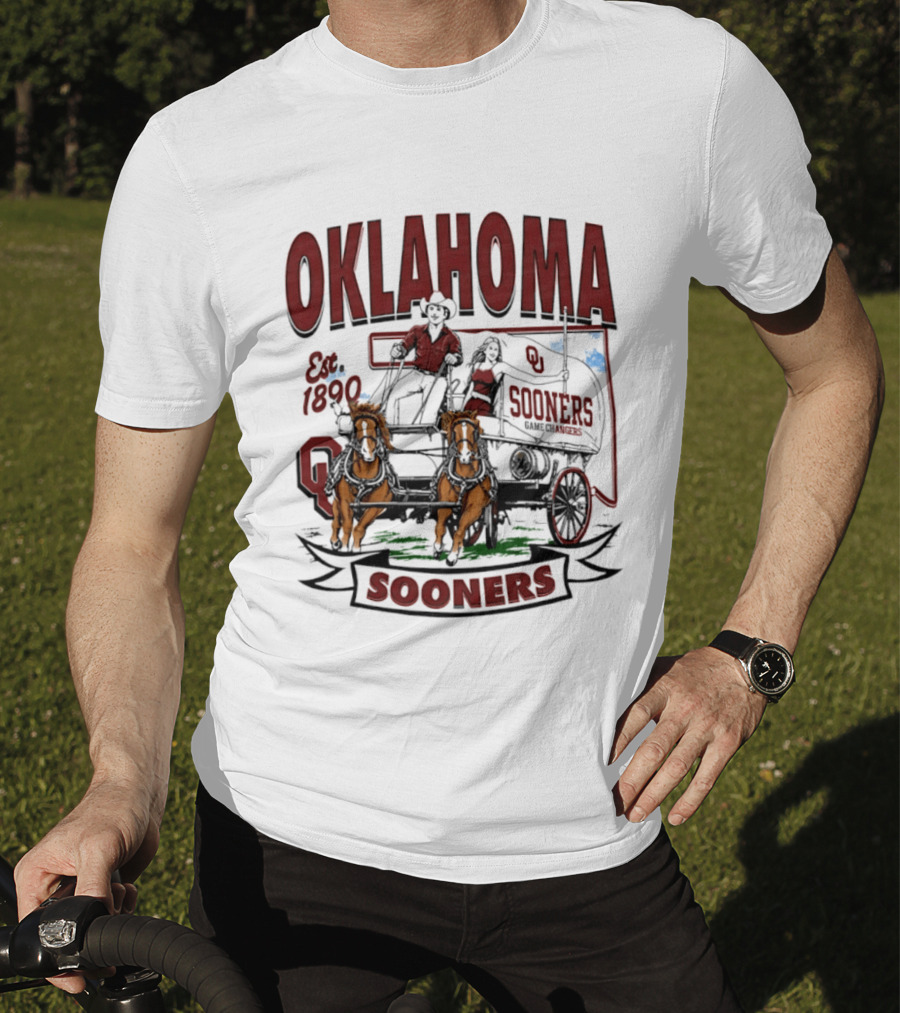 Oklahoma Sooners NCAA Football Est 1890 Wagon Horses Team T-Shirt