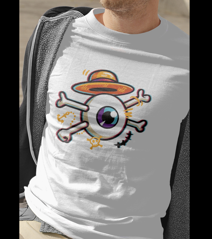 One Piece Straw Hat Eye Bone Pirate Symbol Iconic Anime Series Fan Merch T-Shirt
