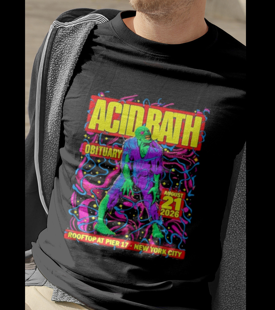 Acid Bath Obituary Rooftop At Pier 17 New York City August 21 2026 T-Shirt