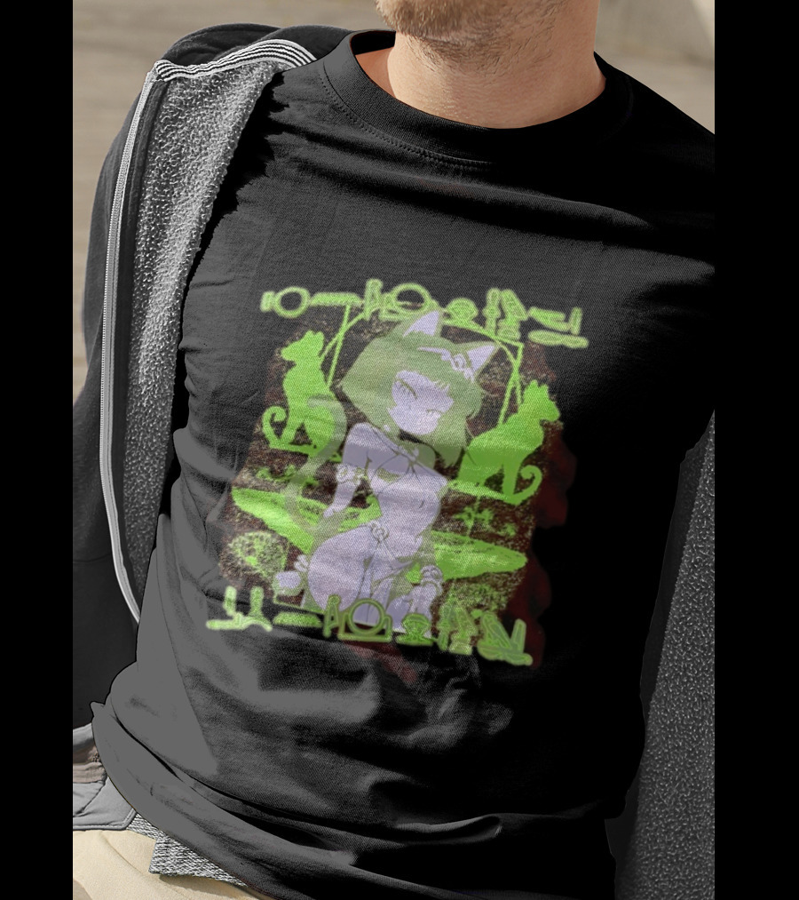 Anime Cat Girl Egyptian Hieroglyphics Neon Green Aesthetic T-Shirt