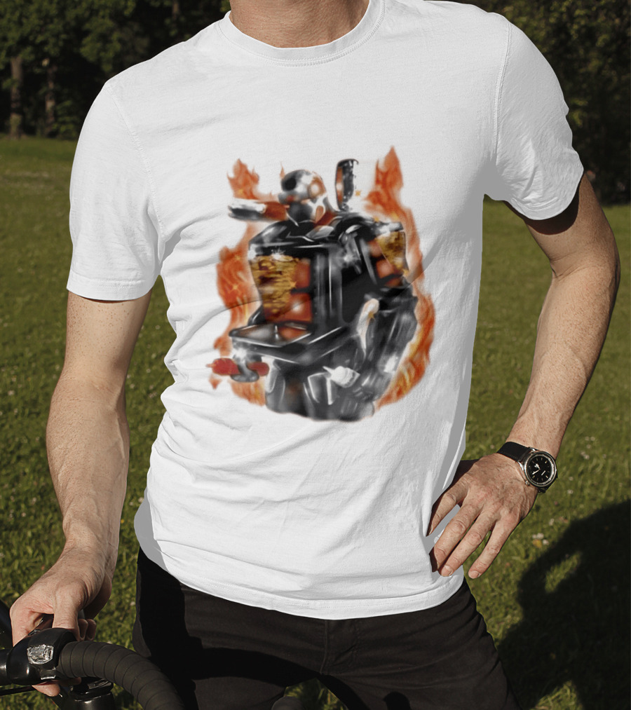 Shawarma Man 90s Flame Airbrush Robot T-Shirt