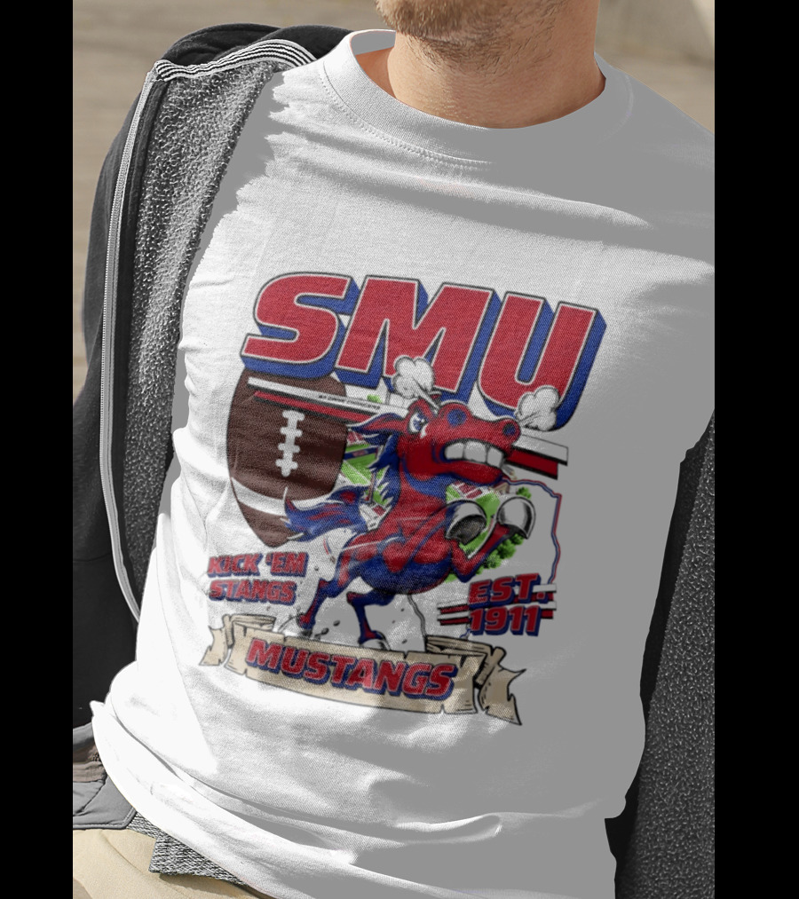 SMU Mustangs Kick 'Em Stangs Football 1911 T-Shirt