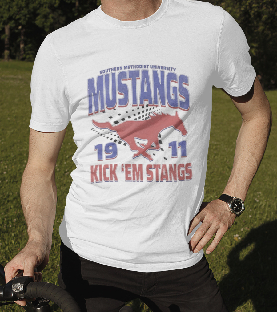 Southern Methodist University Mustangs 1911 Kick 'Em Stangs Mustang Red And Blue T-Shirt
