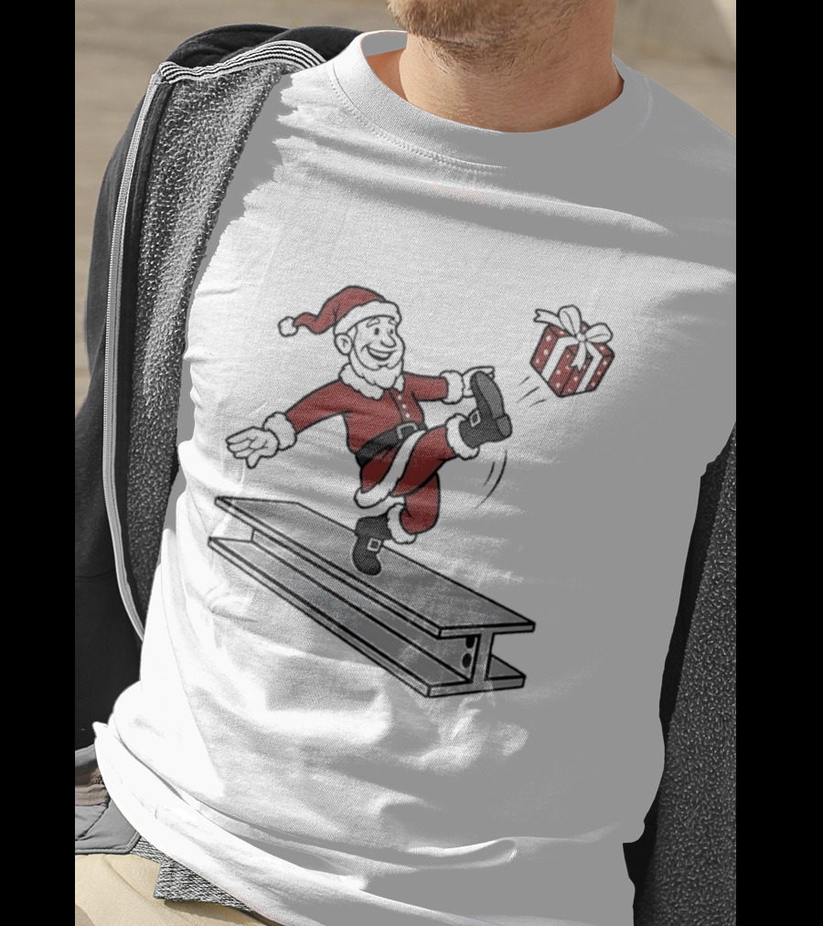 Steel City Santa Claus Dancing On Steel Beam With Holiday T-Shirt