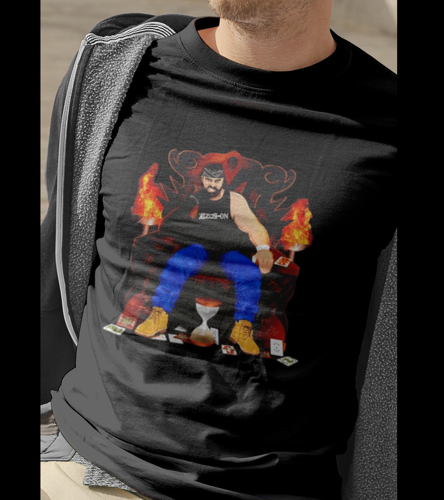 Eddie Kingston Throne Kizus On Playing Cards Flames Hourglass T-Shirt
