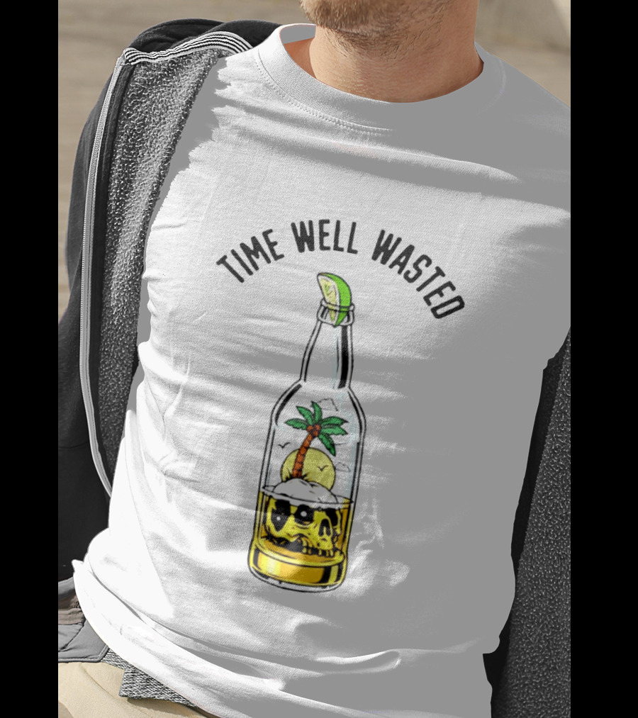 Time Well Wasted Skull And Palm Tree In Bottle With Lemon Slice T-Shirt