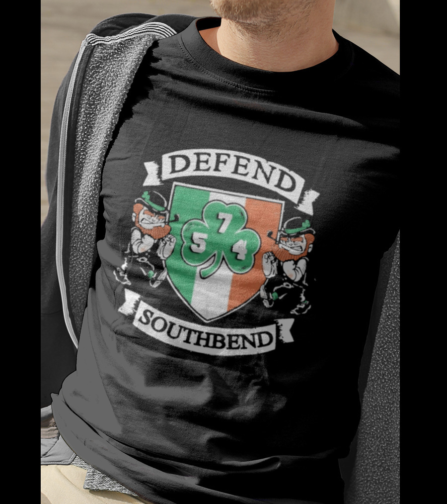 Notre Dame Defend Southbend 754 Shamrock Emblem With Fighting Leprechauns T-Shirt