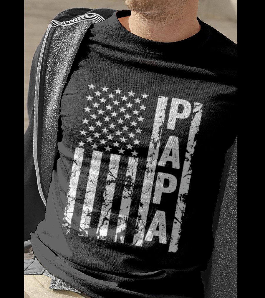 Papa USA Flag Distressed Style Stars And Stripes T-Shirt