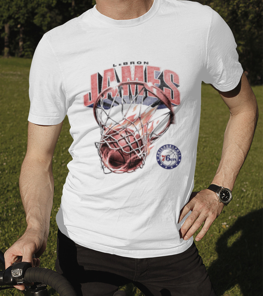 LeBron James 23 Basketball Fire Hoop Philadelphia 76ers T-Shirt