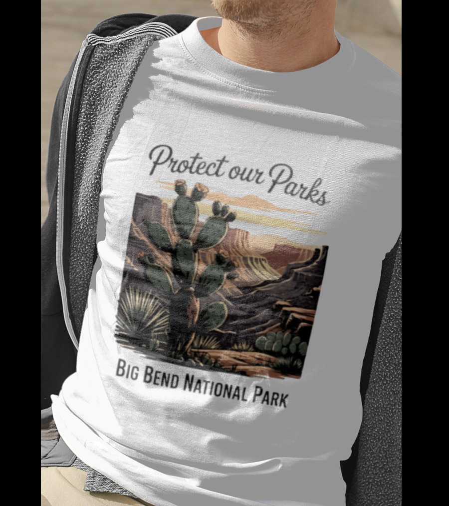 Protect Our Parks Big Bend National Park Cactus Desert Landscape Scene T-Shirt