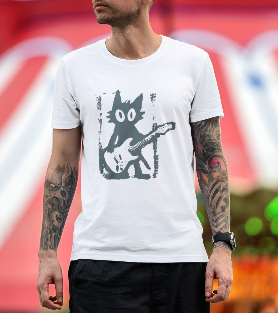Rock Star Cat Electric Guitar Kitty Playful Feline Musician T-Shirt