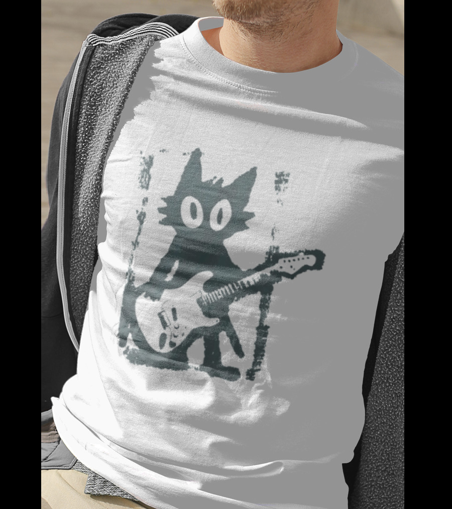 Rock Star Cat Electric Guitar Kitty Playful Feline Musician T-Shirt