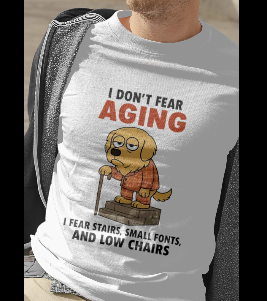 Golden Retriever I Don't Fear Aging I Fear Stairs Small Fonts And Low Chairs T-Shirt