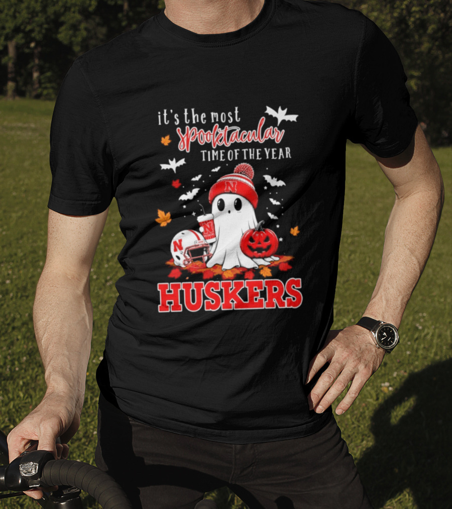 Nebraska Cornhuskers Spooktacular Halloween Ghost Huskers Football Time 2026 T-Shirt