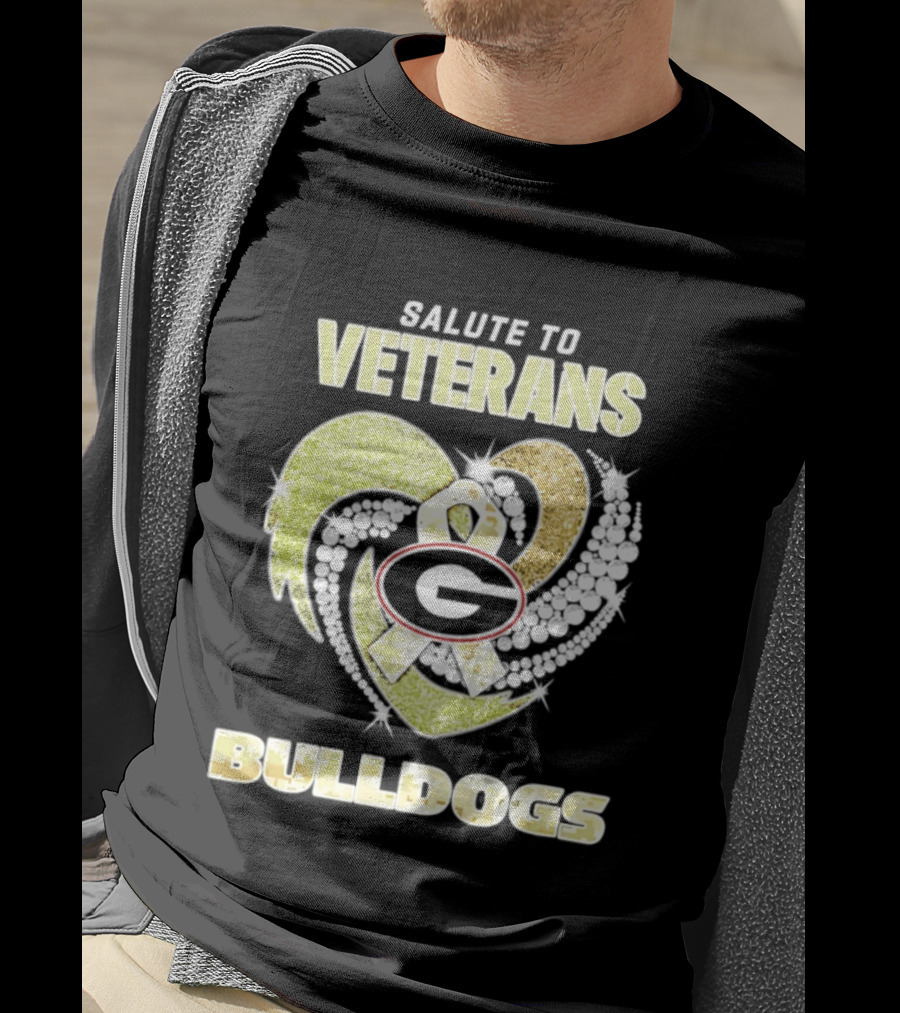 Salute To Veterans Georgia Bulldogs Heart Ribbon T-Shirt