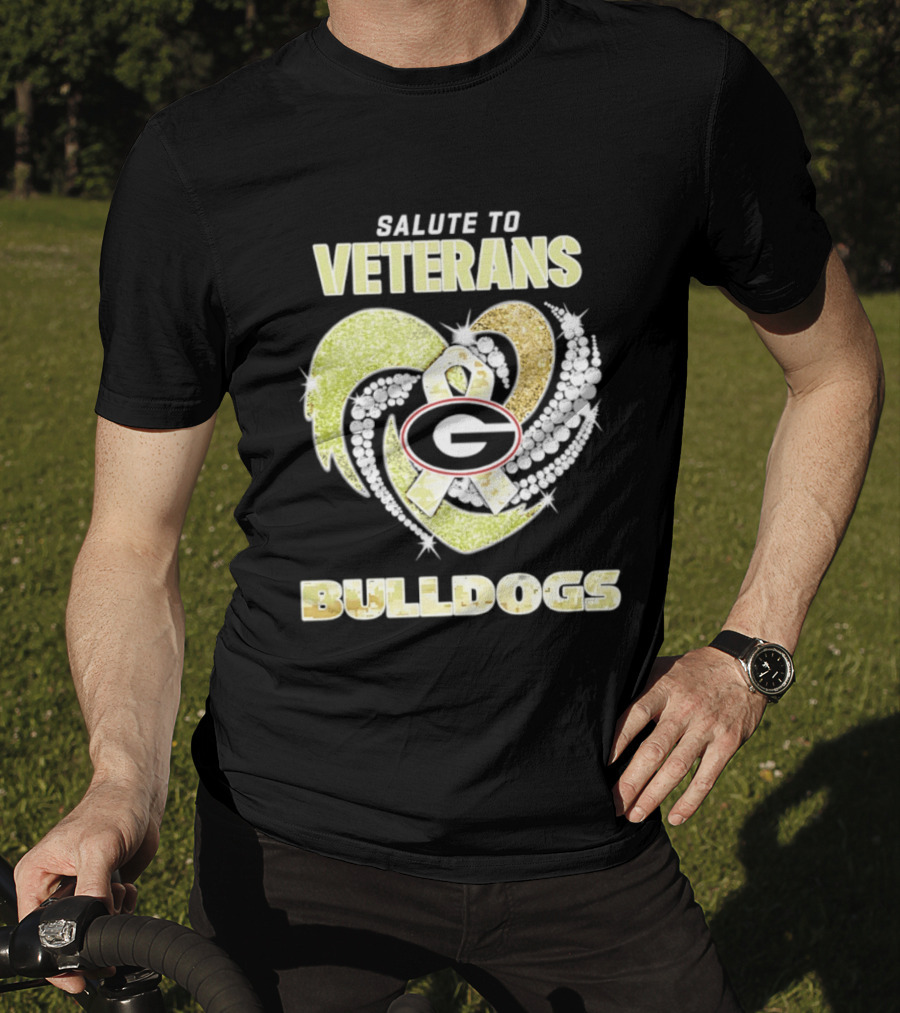 Salute To Veterans Georgia Bulldogs Heart Ribbon T-Shirt