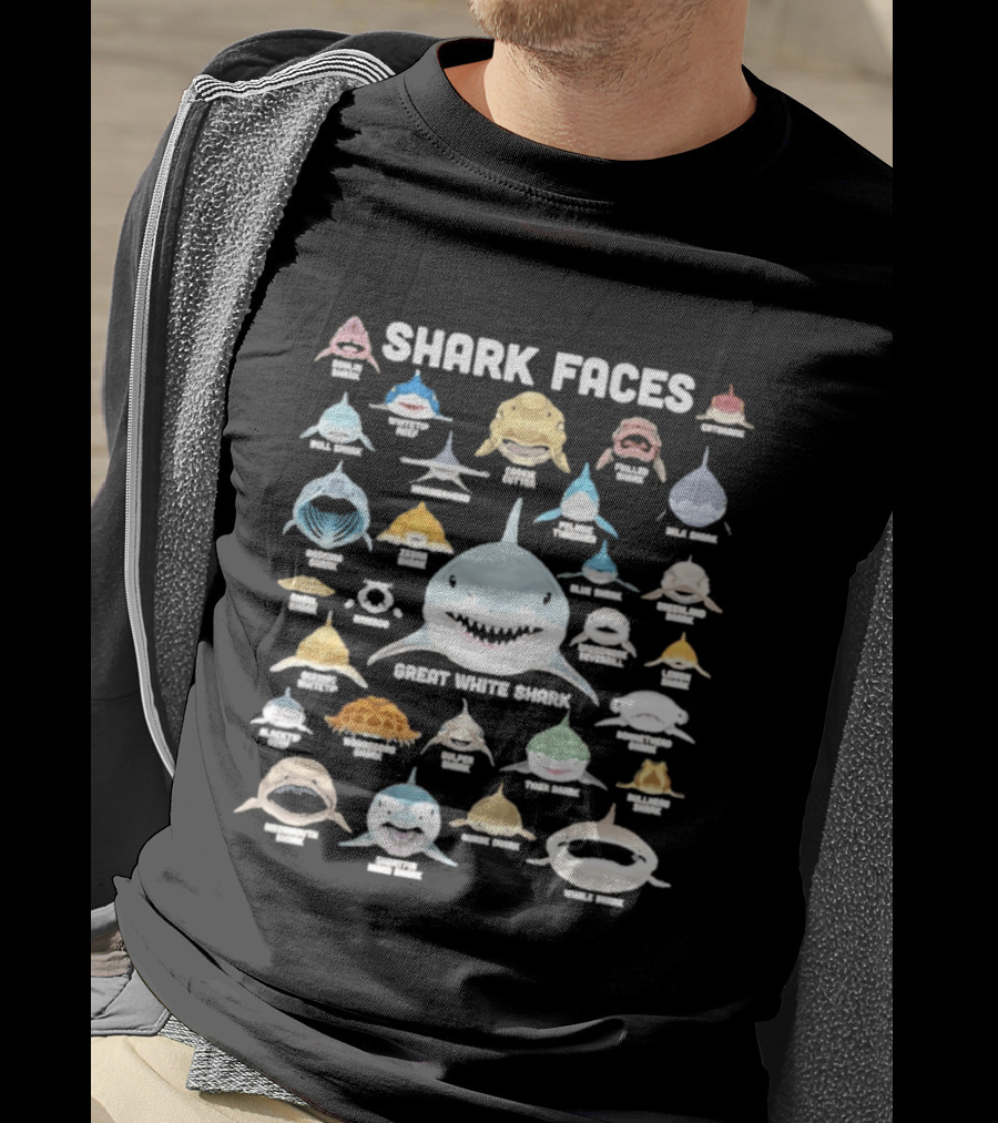 Shark Faces Types Marine Biology Great White Hammerhead Whale Tiger Goblin Thresher Whale Goblin T-Shirt
