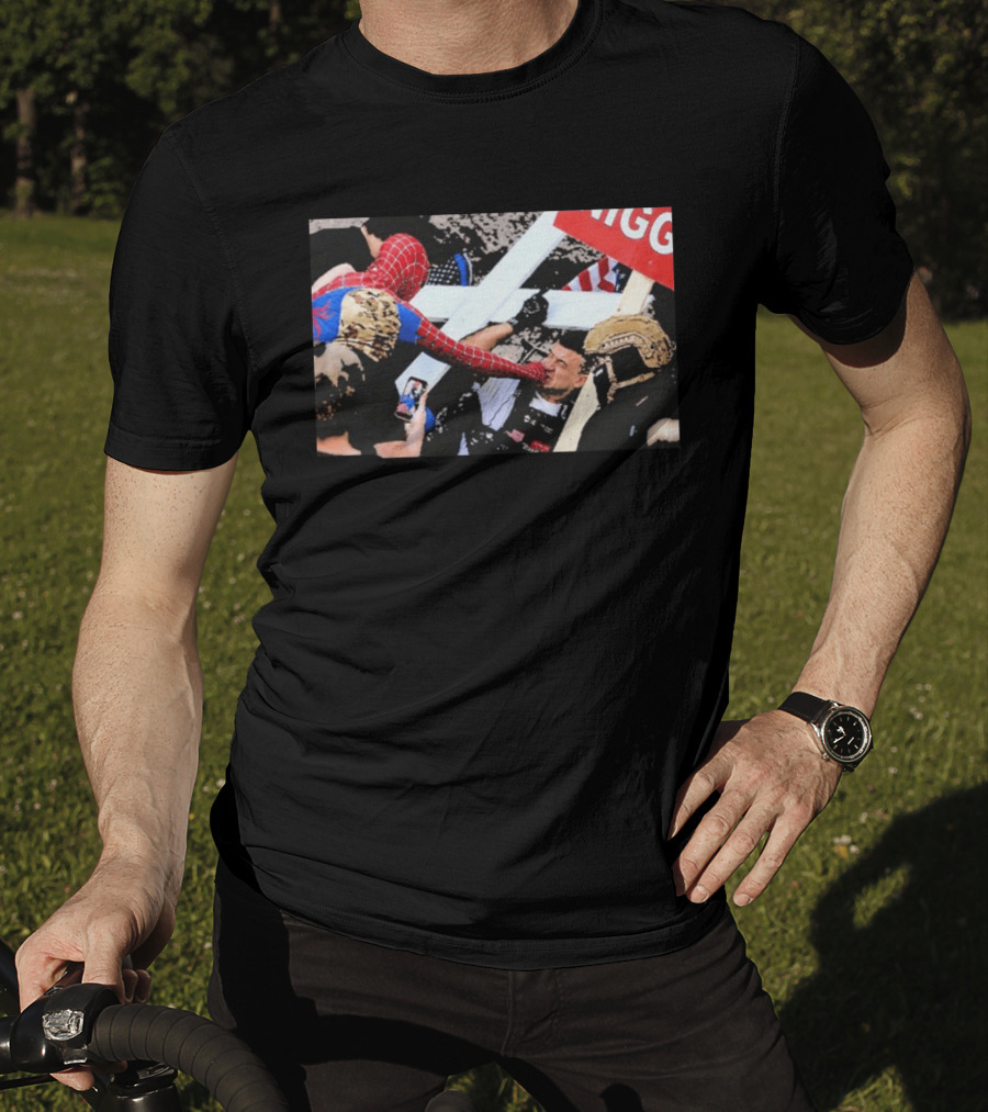 Spiderman Punch A Nazi Humor Superhero Comic Book Action Scene T-Shirt