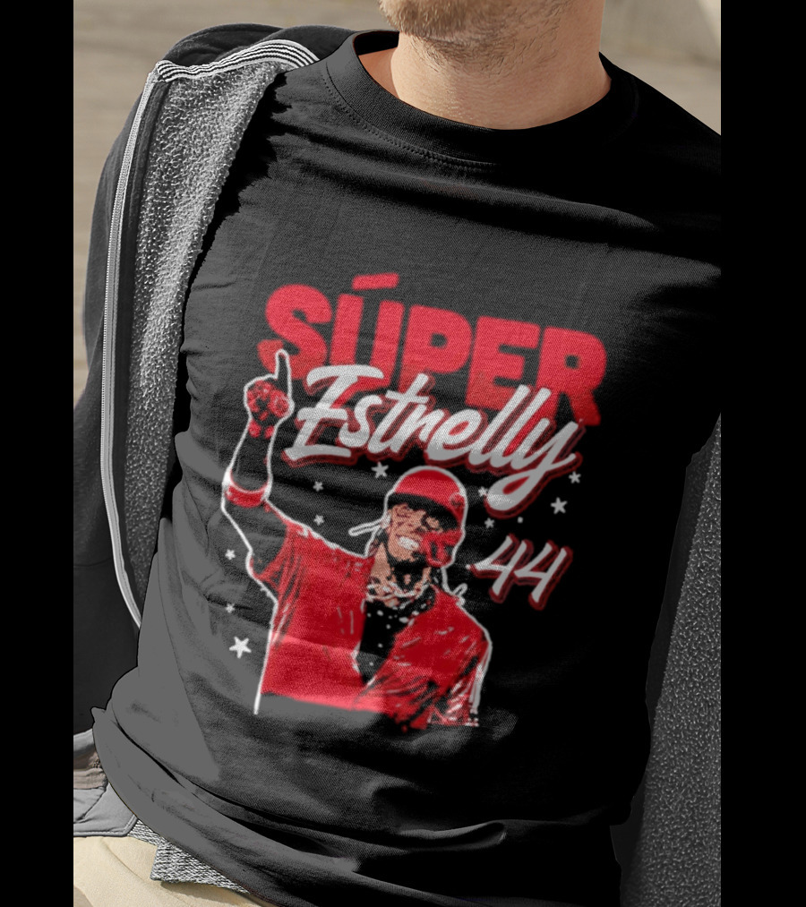 Súper Estrelly 44 Red Baseball Celebration Hero T-Shirt