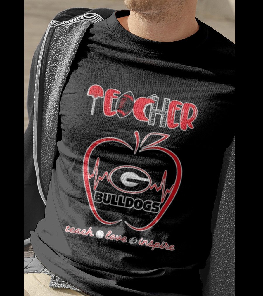 Teacher Georgia Bulldogs Teach Love Inspire School Spirit T-Shirt