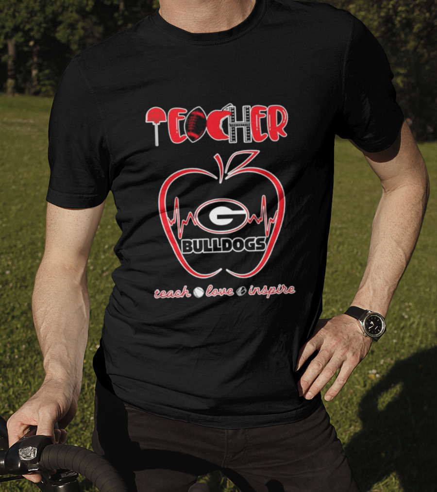 Teacher Georgia Bulldogs Teach Love Inspire School Spirit T-Shirt