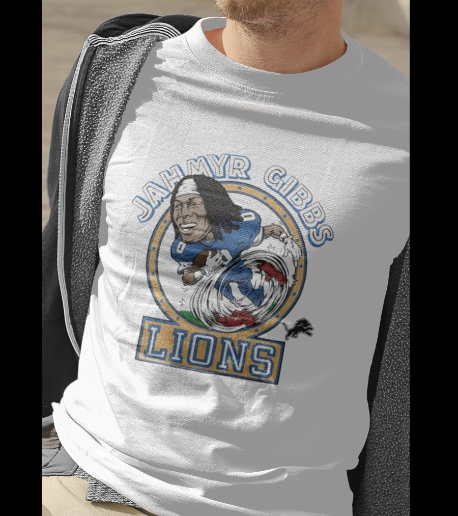 Jahmyr Gibbs Lions Football Caricature T-Shirt