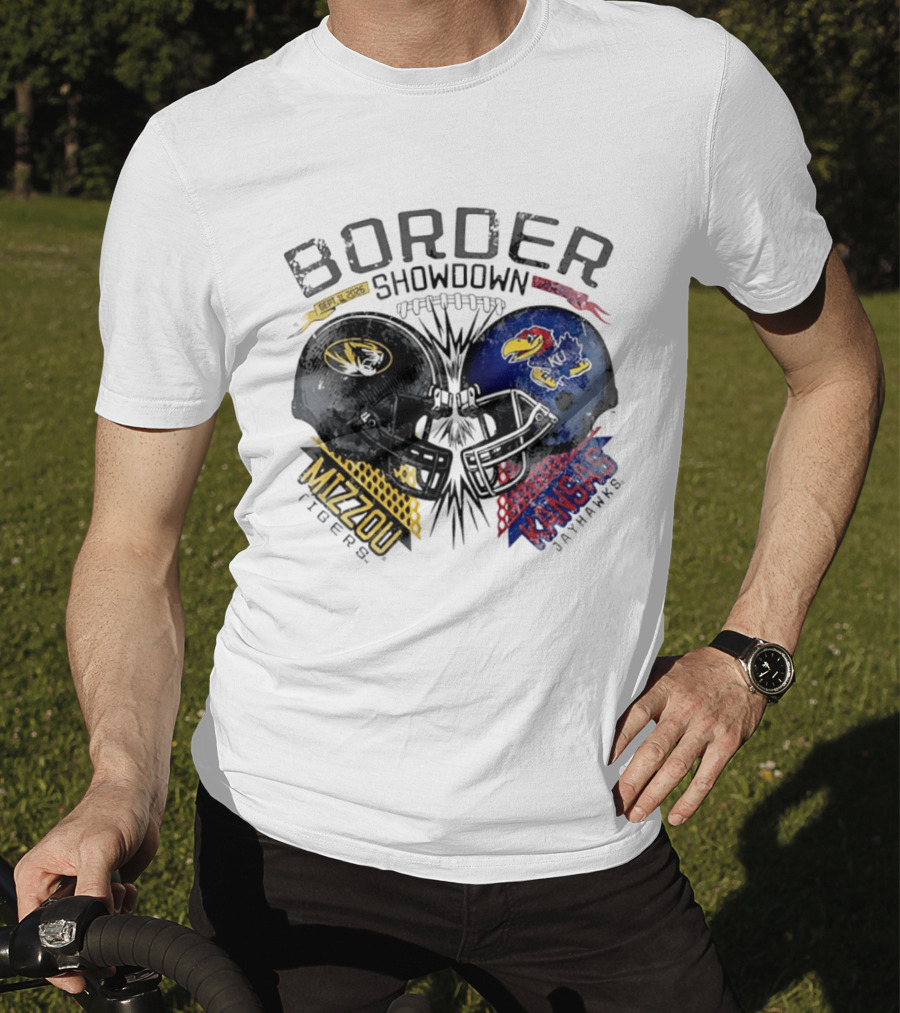 Kansas Jayhawks Missouri Tigers NCAA Border Showdown 2026 Helmet Matchup September 12 T-Shirt