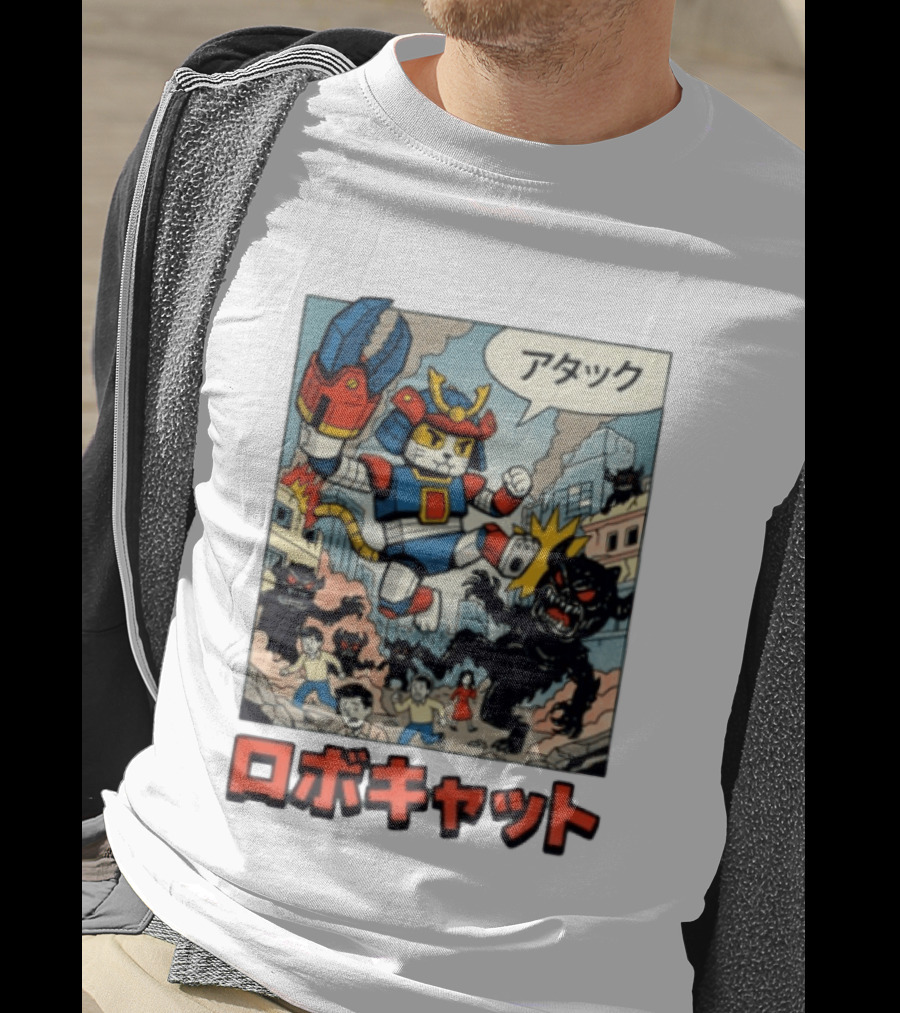 RoboCat Attack Japanese Mecha Kaiju T-Shirt