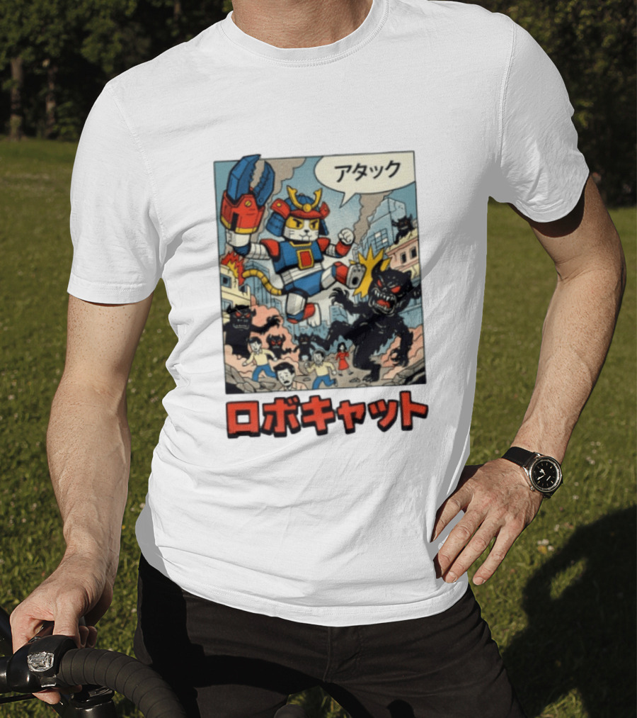 RoboCat Attack Japanese Mecha Kaiju T-Shirt