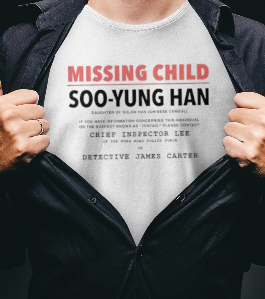 Missing Child Soo Yung Han Grey Lincoln Town Car Detective James Carter T-Shirt