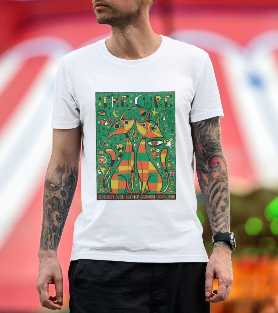 The Cure Summer Sessions Edinburgh August 2026 Two Cats Psychedelic T-Shirt