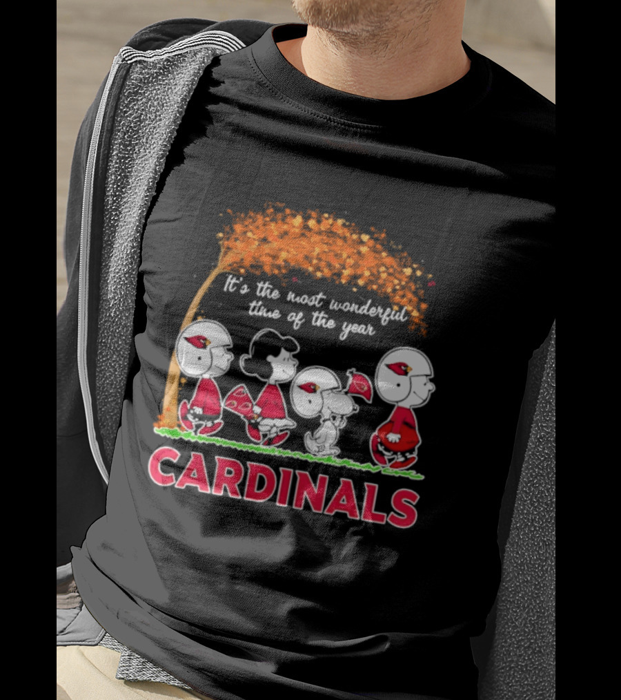 Arizona Cardinals Peanuts Halloween 2026 Fall Autumn It's The Most Wonderful Time Of The Year T-Shirt