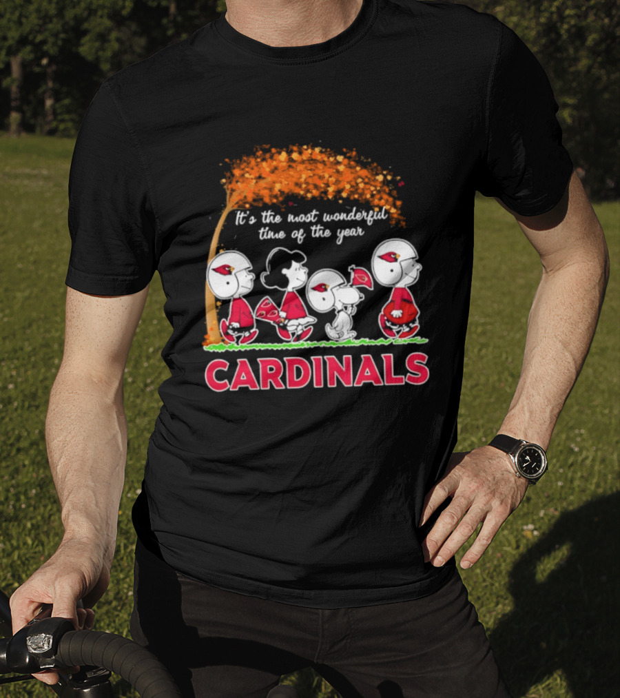 Arizona Cardinals Peanuts Halloween 2026 Fall Autumn It's The Most Wonderful Time Of The Year T-Shirt