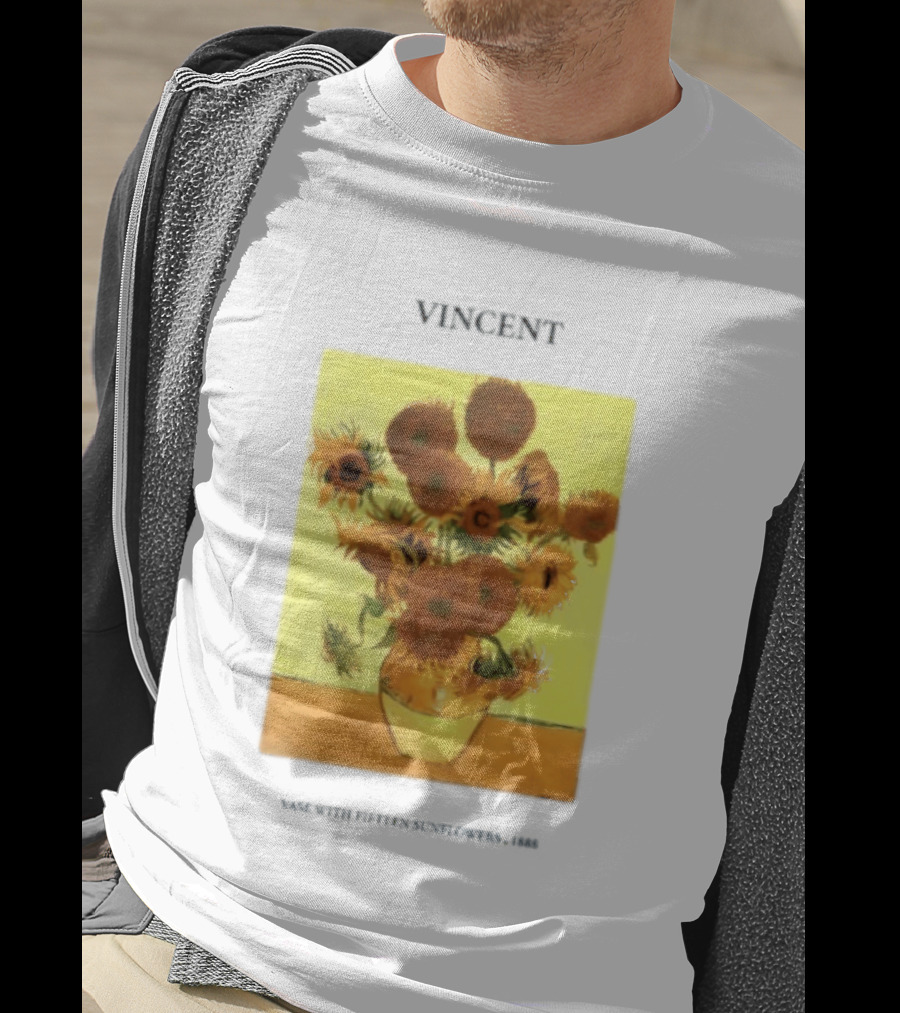 Vincent Van Gogh Sunflowers Vase Painting Vincent Written On It T-Shirt