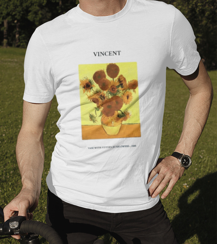 Vincent Van Gogh Sunflowers Vase Painting Vincent Written On It T-Shirt