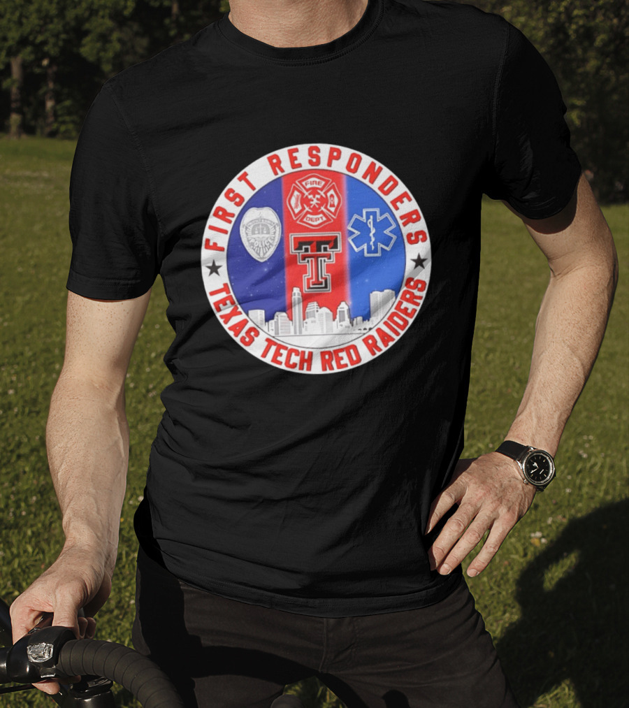 First Responders Texas Tech Red Raiders Fire Department Police EMS Skyline T-Shirt