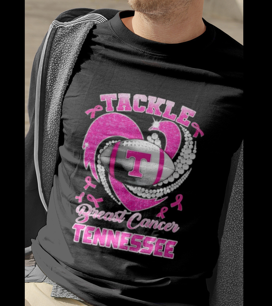 Tackle Breast Cancer Tennessee Volunteers Pink Ribbon Football Awareness T-Shirt