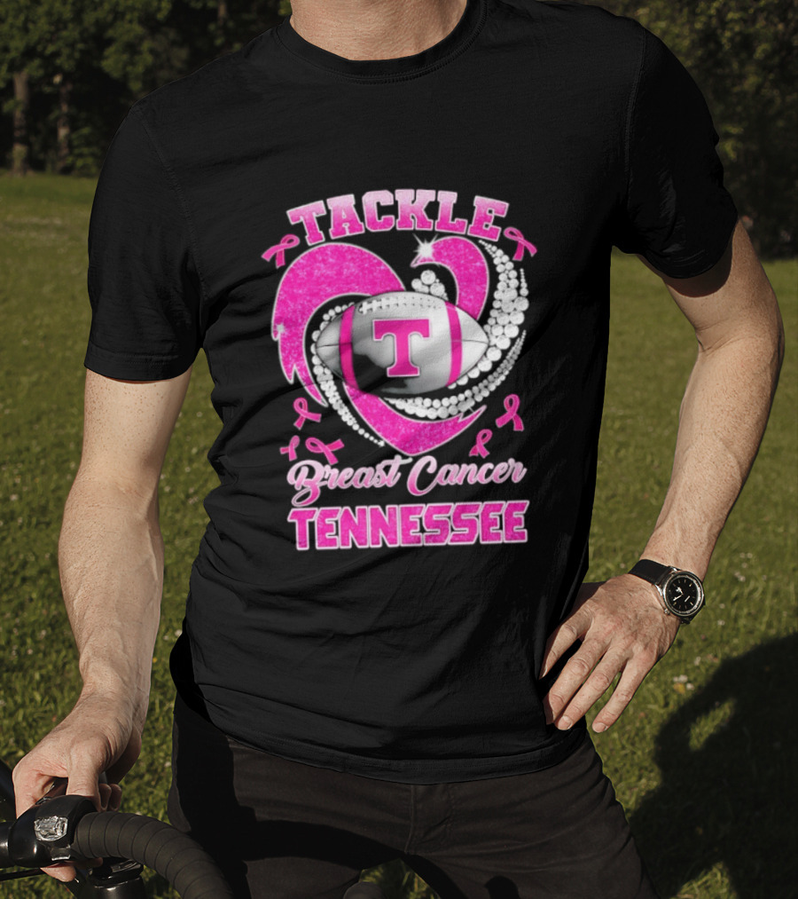 Tackle Breast Cancer Tennessee Volunteers Pink Ribbon Football Awareness T-Shirt