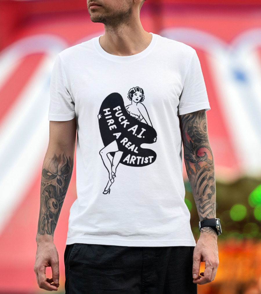 Fuck AI Hire A Real Artist Vintage Pin Up Style Palette T-Shirt