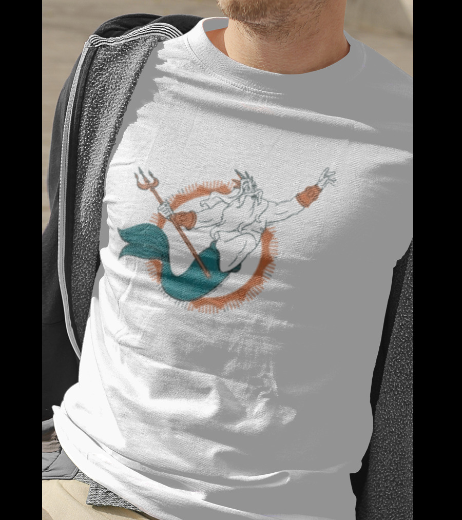 Miami Dolphins King Triton Pose With Trident And Aqua Tail T-Shirt