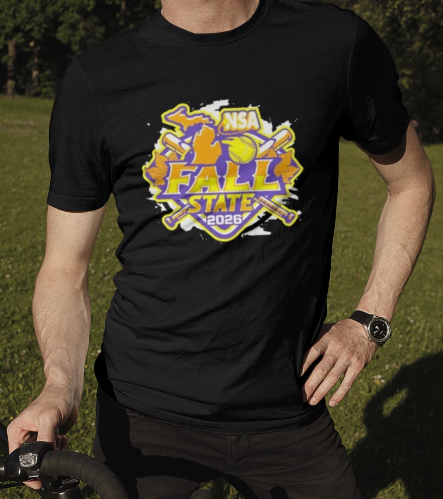 NSA Michigan 2026 Fall State Fastpitch Tournament Baseball Softball Leaves T-Shirt
