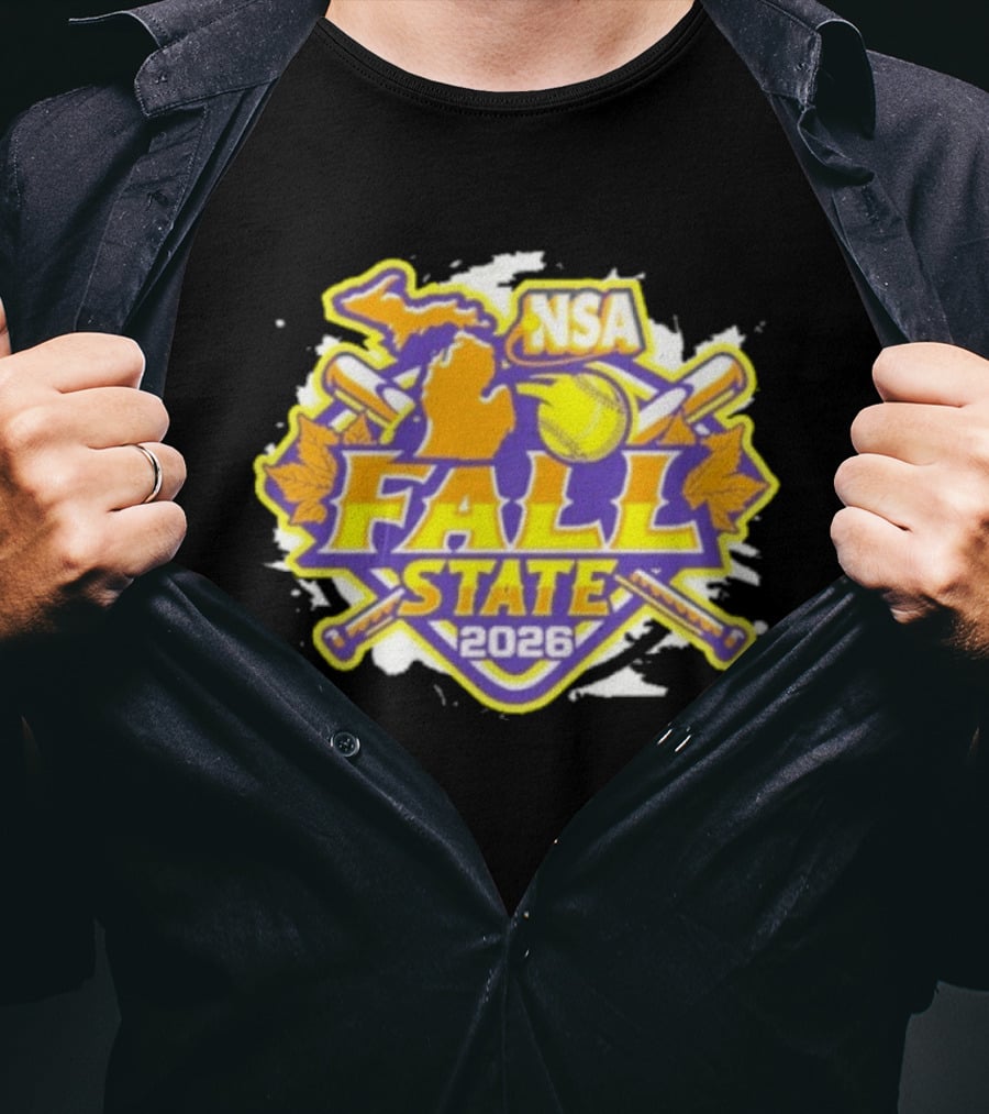 NSA Michigan 2026 Fall State Fastpitch Tournament Baseball Softball Leaves T-Shirt