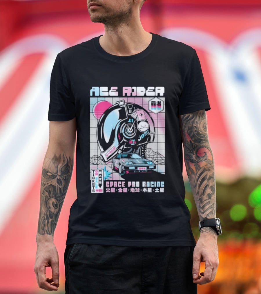 Ace Rider Space Pro Racing Cyberpunk Aesthetic Neon Retro Car T-Shirt