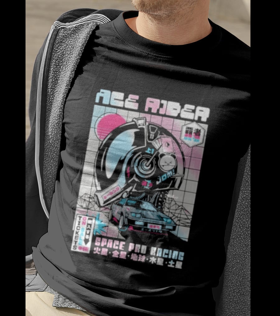 Ace Rider Space Pro Racing Cyberpunk Aesthetic Neon Retro Car T-Shirt